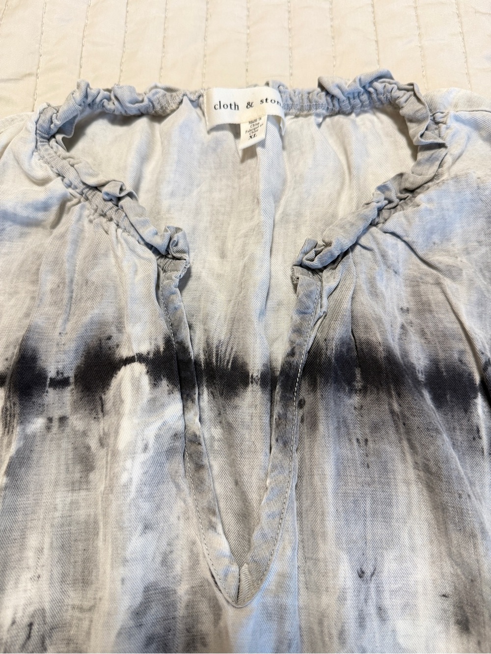 Cloth & Stone Anthropologie Midi Dress Grey Tie Dye Tencel XL Drawstring Ruffle - Picture 8 of 12